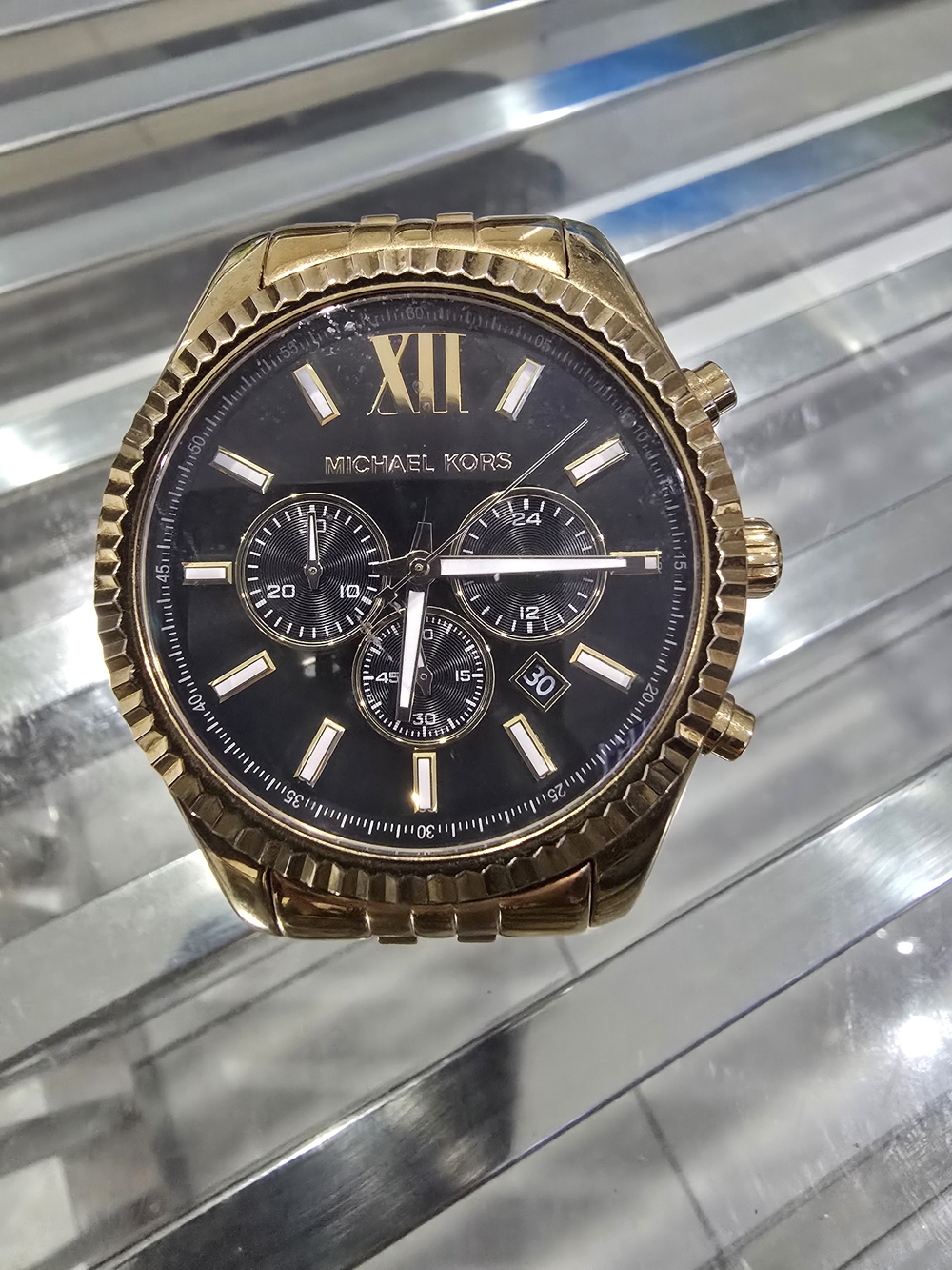 Michael Kors Men's Gold-Tone Chronograph Watch with Black Dial